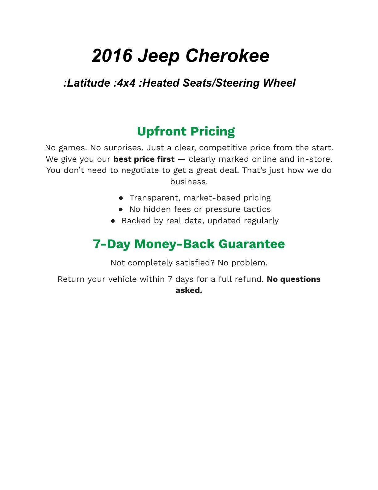 Used 2016 Jeep Cherokee Latitude with VIN 1C4PJMCB7GW321783 for sale in Ashwaubenon, WI