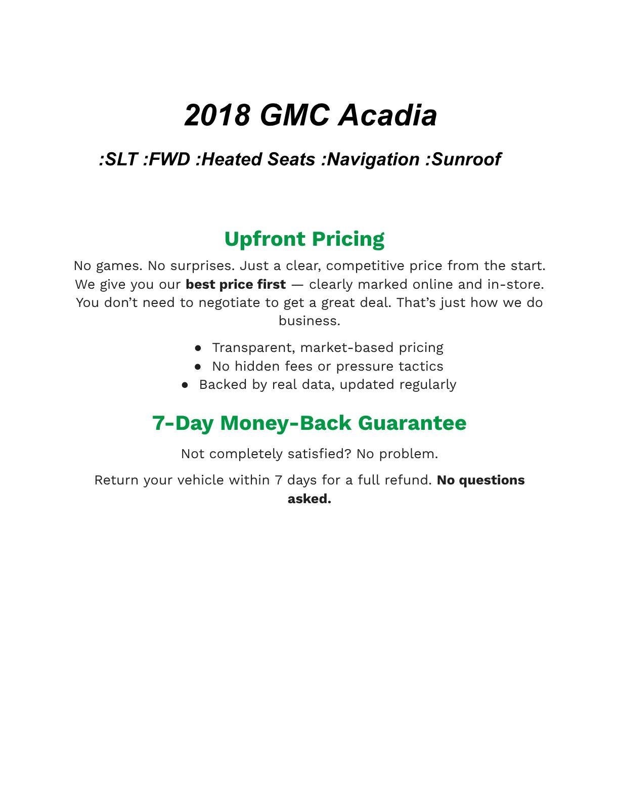 2018 GMC Acadia FWD 4dr SLT w/SLT-1
