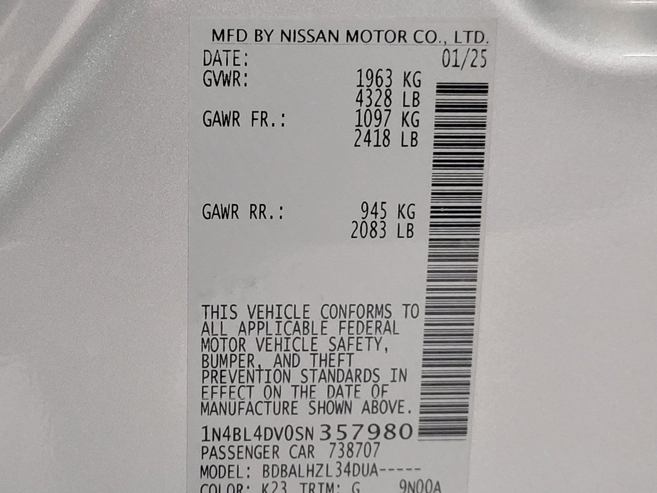 2025 Nissan Altima SV FWD