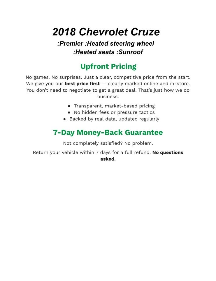 Used 2018 Chevrolet Cruze Premier with VIN 3G1BF6SM6JS587298 for sale in Ashwaubenon, WI