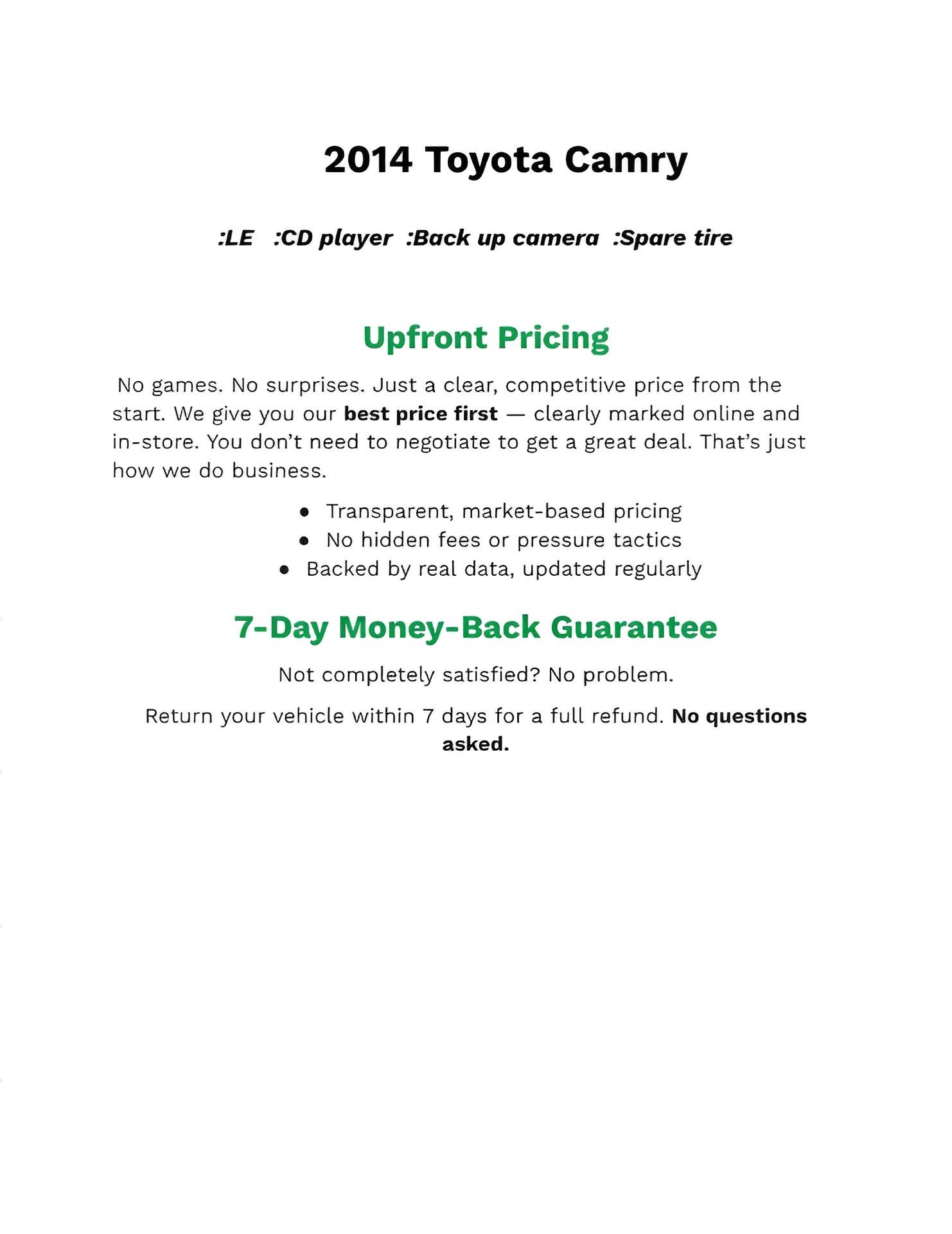 2014 Toyota Camry 4dr Sdn I4 Auto LE