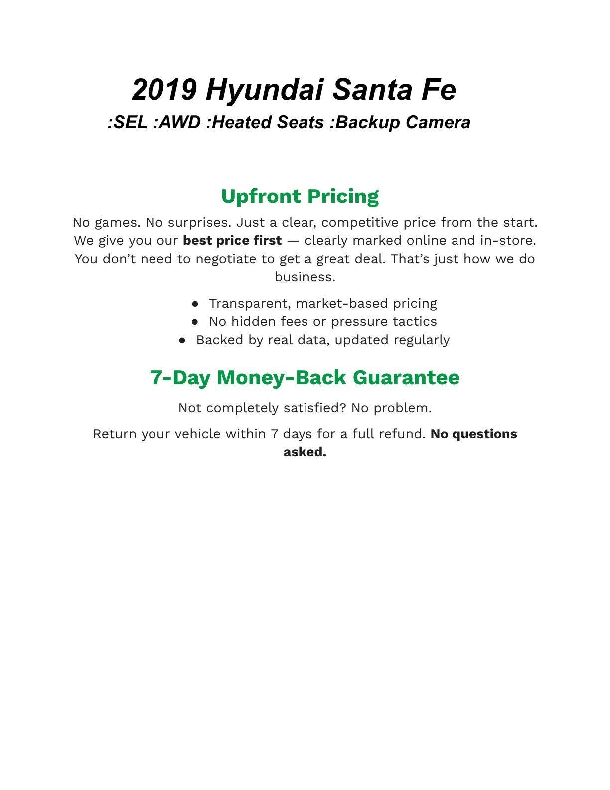 2019 Hyundai SANTA FE SEL 2.4L Auto AWD