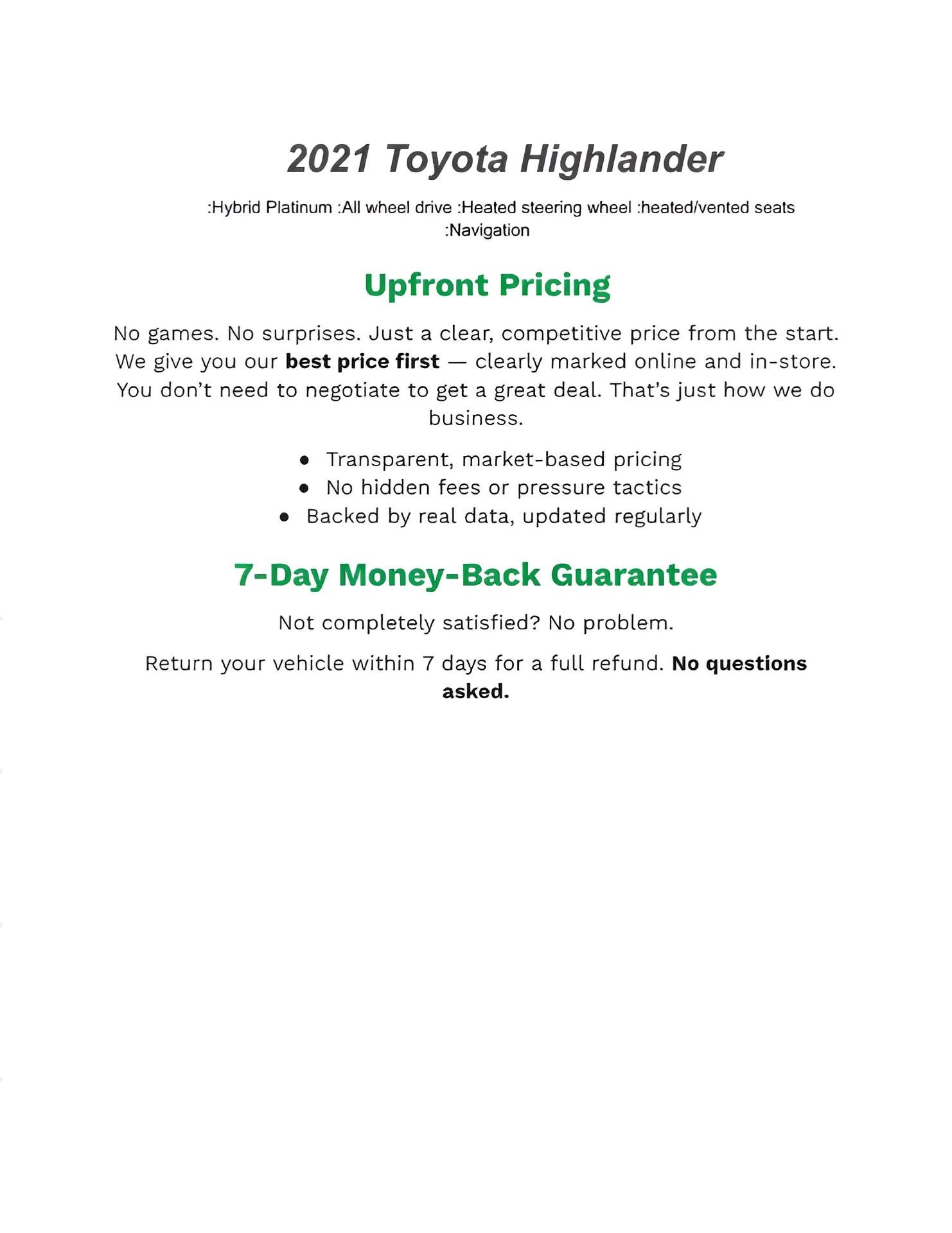 2021 Toyota Highlander Hybrid Platinum AWD