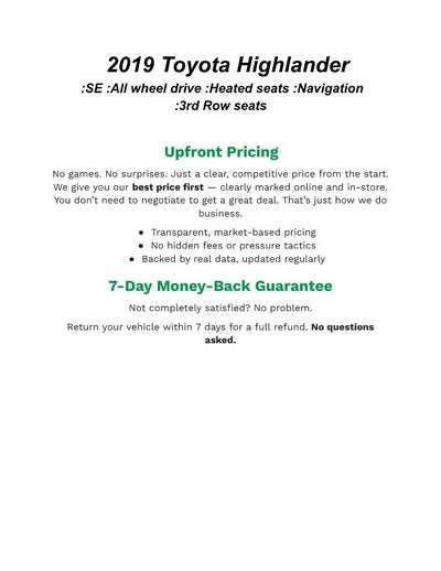 2019 Toyota Highlander XLE V6 AWD