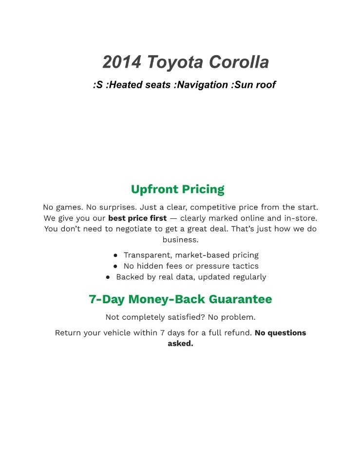 2014 Toyota Corolla 4dr Sdn Auto L