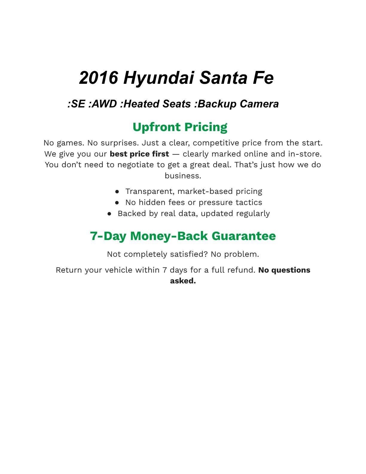 2016 Hyundai SANTA FE AWD 4Dr SE