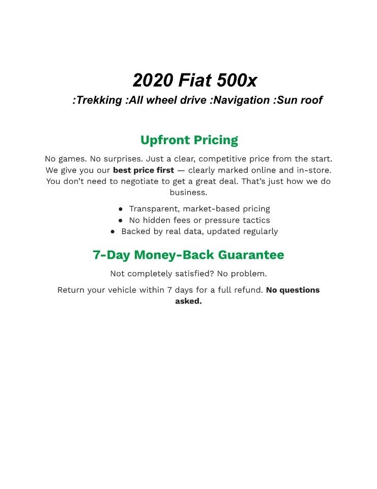 Used 2020 FIAT 500X Trekking with VIN ZFBNFYB10LP854994 for sale in Ashwaubenon, WI