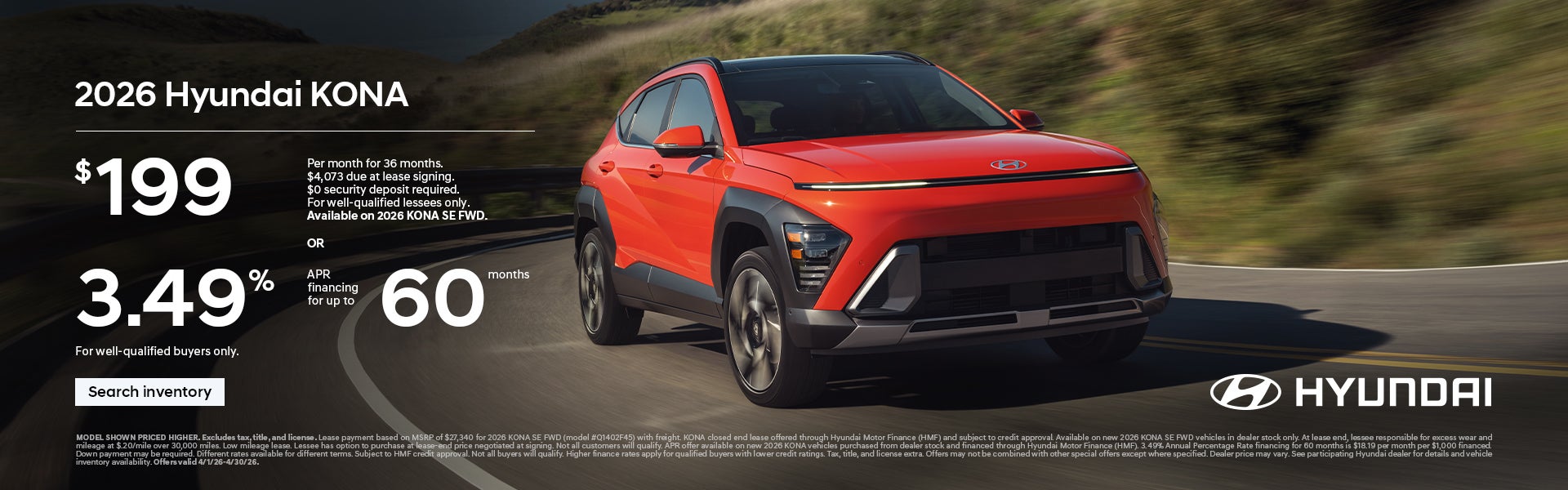2026 Hyundai Kona APR or Lease Offer